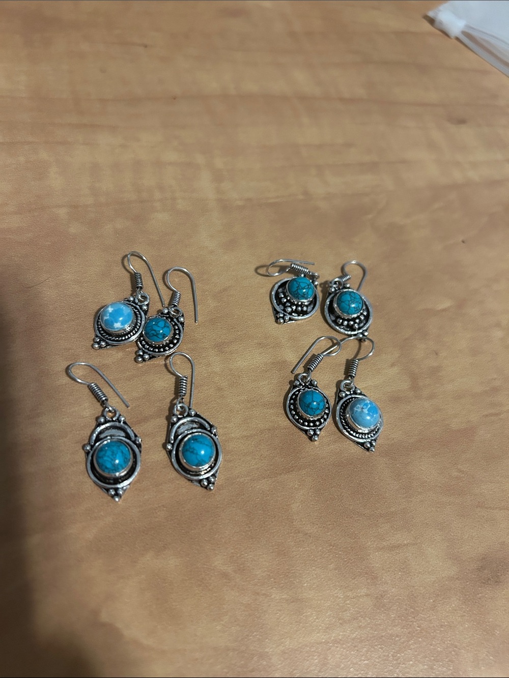 Turquoise Stone Drop Earrings - Silver-Tone Women’s Jewelry 4 Pair